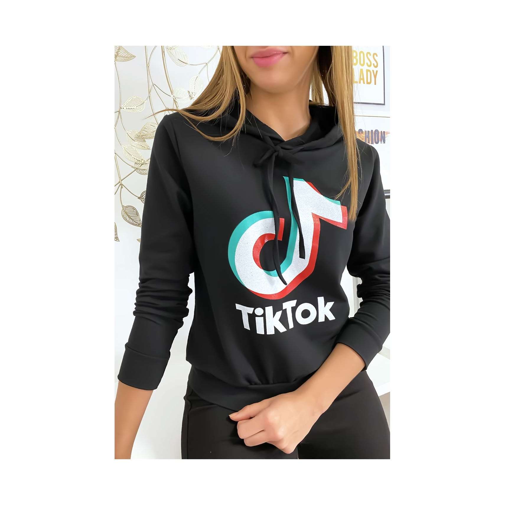 Pull sweat noir logo Tik Tok (K-6/1-18357-noir)