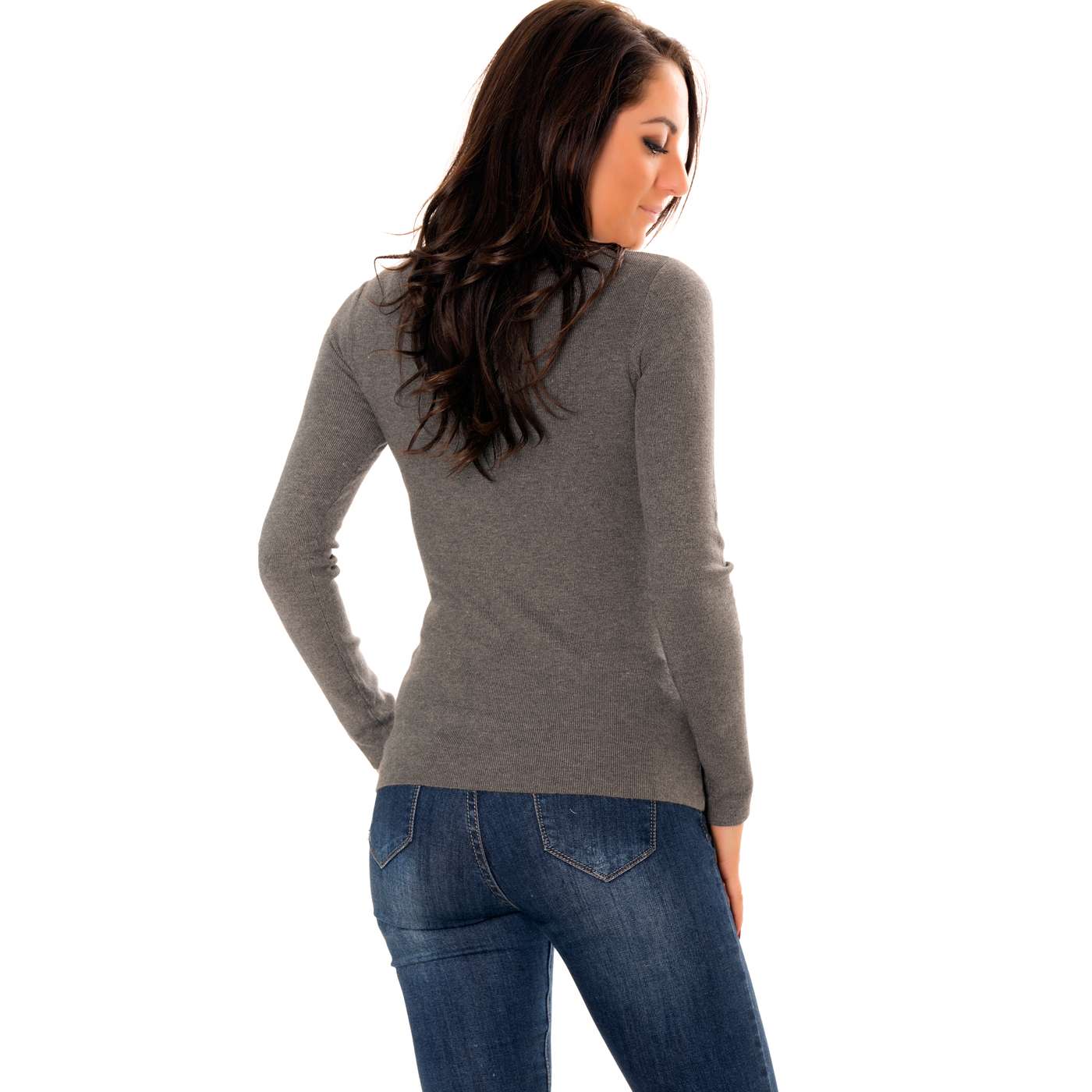 Pull anthracite avec col v à lacets croisés