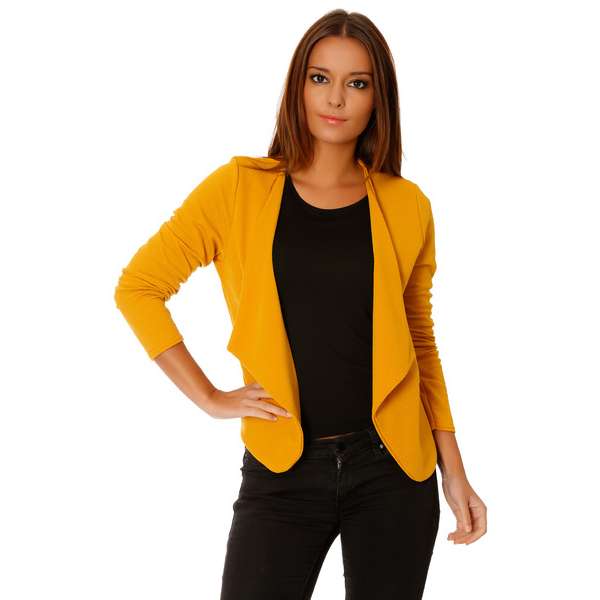 Blazer à revers drapés moutarde , poches à zip dorés 