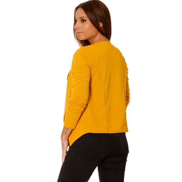 Blazer à revers drapés moutarde , poches à zip dorés 