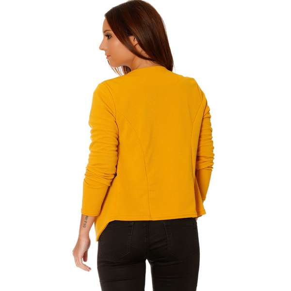 Blazer à revers drapés moutarde , poches à zip dorés 