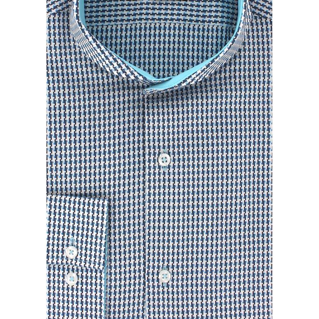 Chemise col Cutaway pied de Coq turquoise - Homme