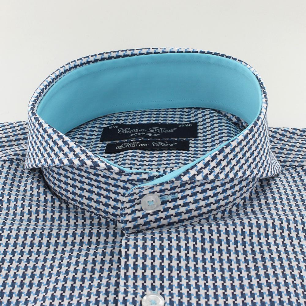 Chemise col Cutaway pied de Coq turquoise - Homme