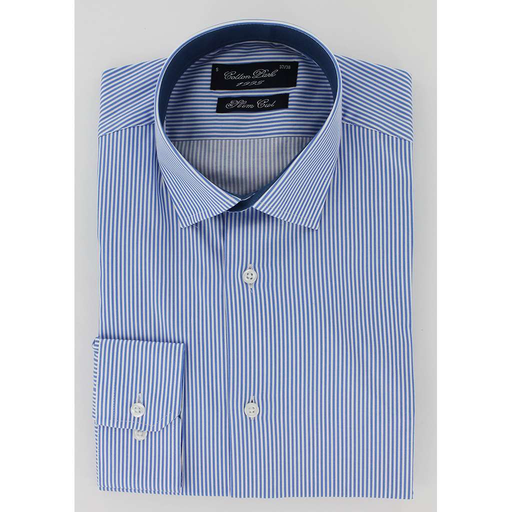 Chemise cintrée blanche à rayures bleu lavande - Homme