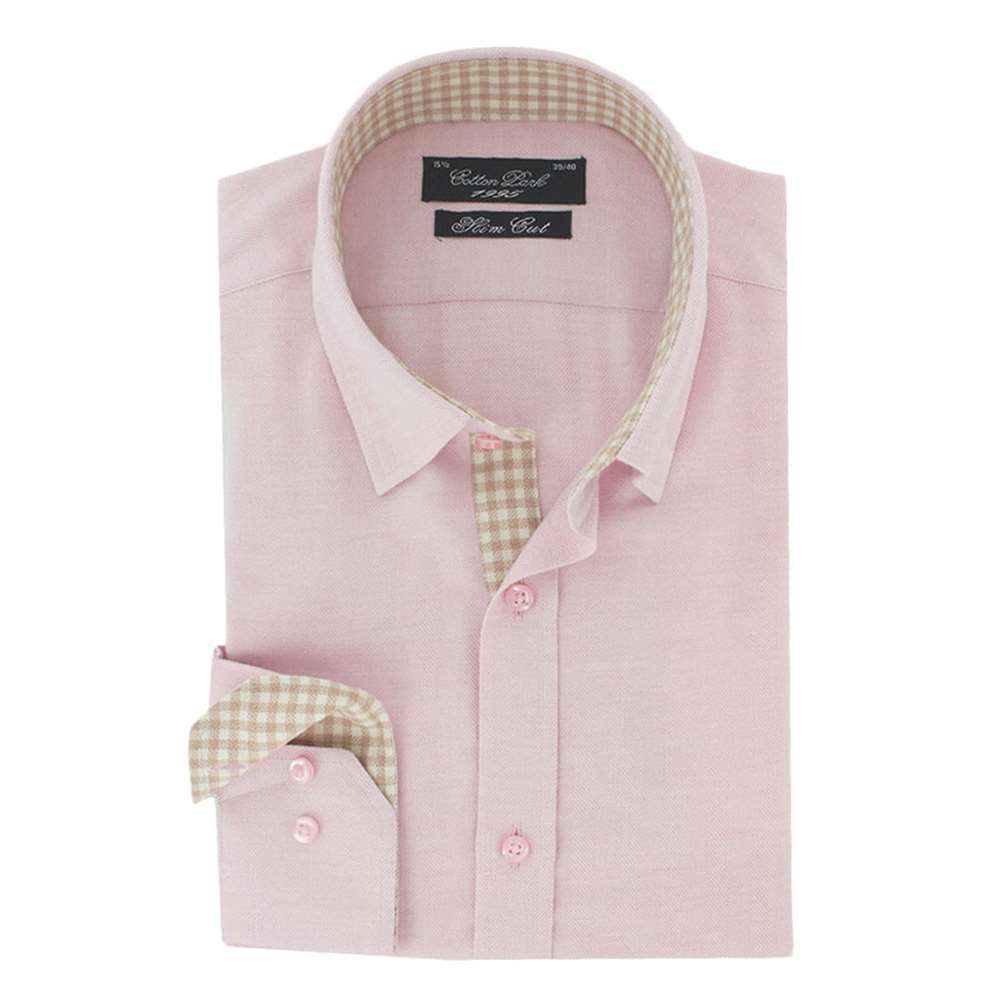 Chemise cintrée coton et cachemire rose - Homme