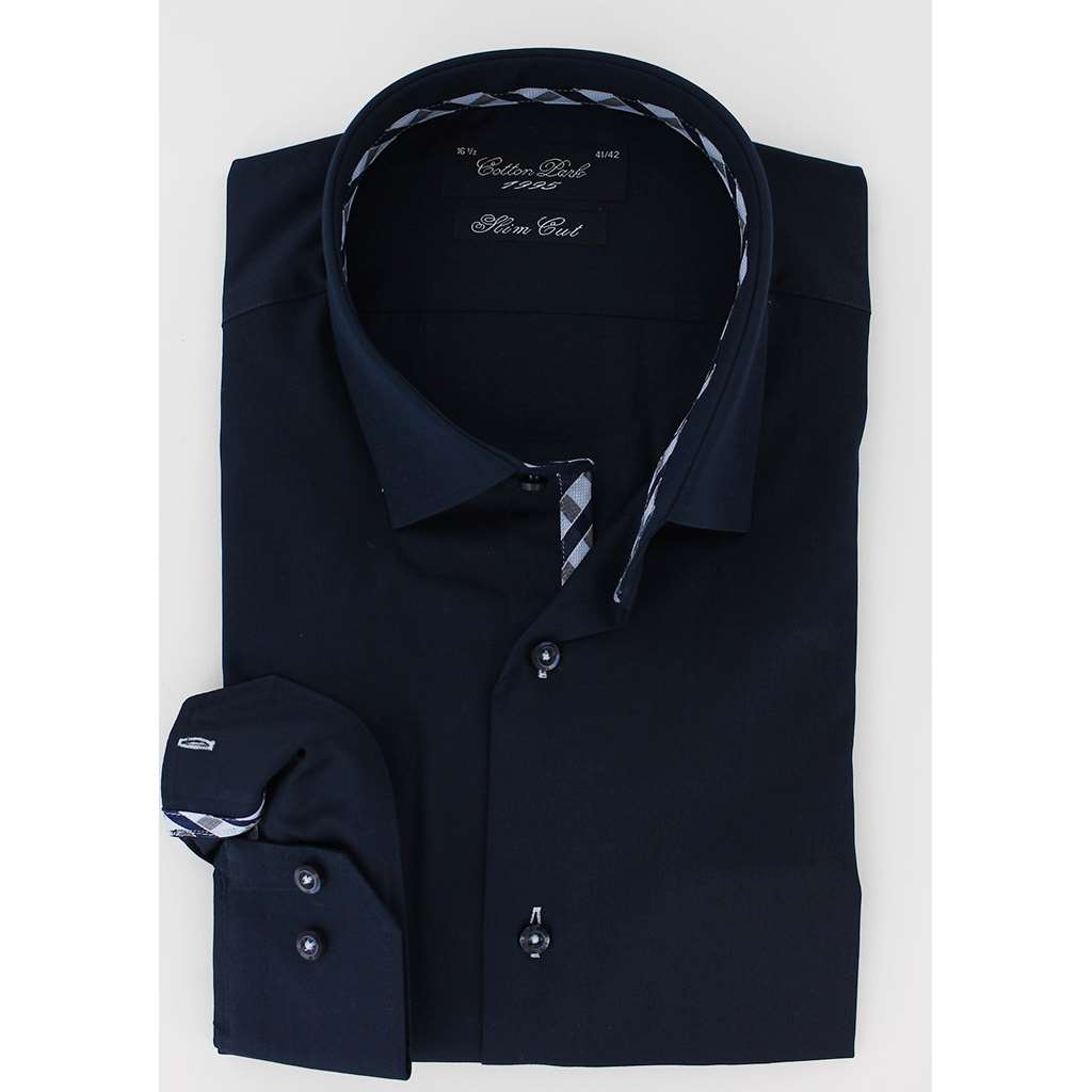 Chemise cintrée marine petite opposition carreaux - Homme