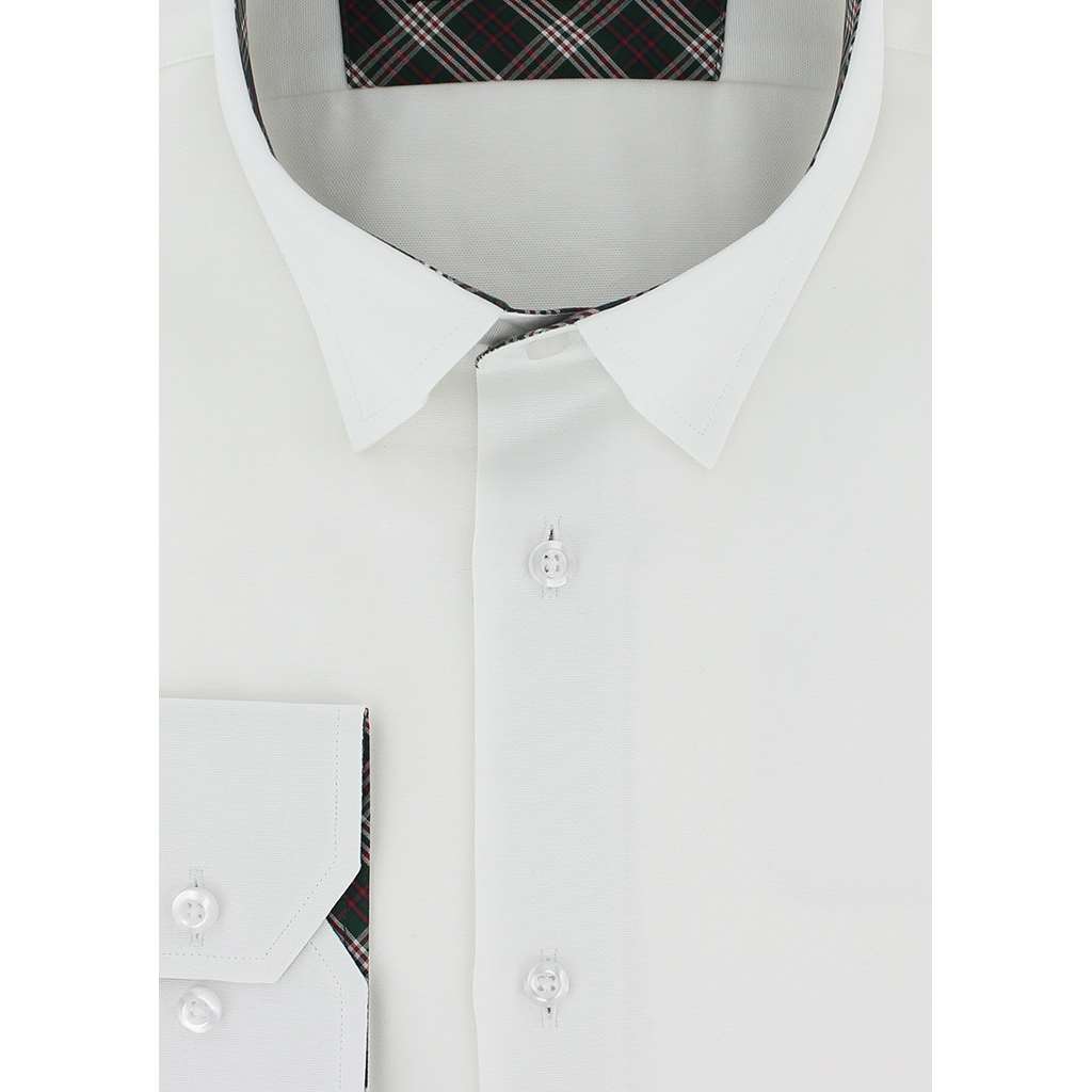 Chemise oxford blanche opposition carreaux vert et rouge - Homme